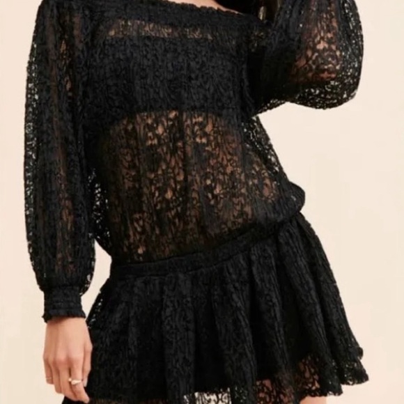#17. NWT Free People One Party Carina Meadow Black Lace Mini Dress. - Picture 4 of 4
